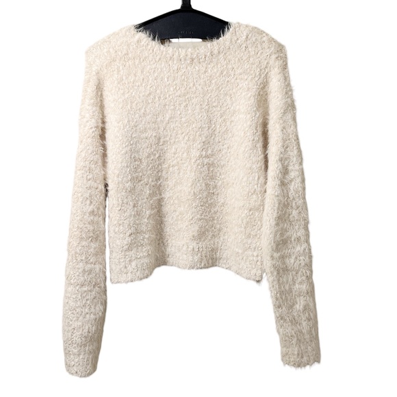 Forever 21 Eyelash Knit Crewneck Oversize Sweater Cropped Cream Long Sleeve Smal - Picture 4 of 8